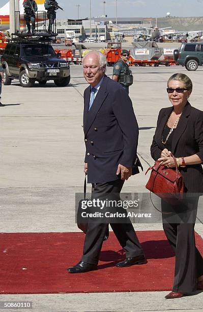 Duke Victor Manuel and Princess Marina of Saboya arrive at Barajas Airport for the wedding of Crown Prince Felipe and Letizia Ortiz on May 20, 2004...