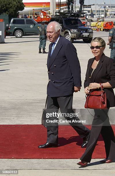 Duke Victor Manuel and Princess Marina of Saboya arrive at Barajas Airport for the wedding of Crown Prince Felipe and Letizia Ortiz on May 20, 2004...