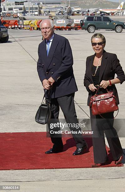 Duke Victor Manuel and Princess Marina of Saboya arrive at Barajas Airport for the wedding of Crown Prince Felipe and Letizia Ortiz on May 20, 2004...