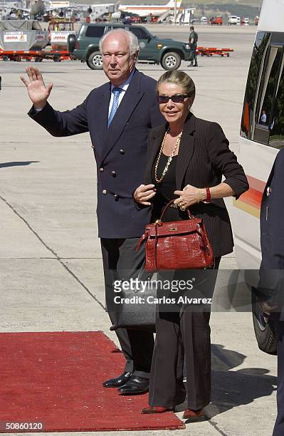 Duke Victor Manuel and Princess Marina of Saboya arrive at Barajas Airport for the wedding of Crown Prince Felipe and Letizia Ortiz on May 20, 2004...