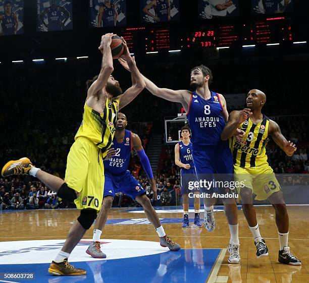 Birkan Batuk of Anadolu Efes in action during the Turkish Airlines Euroleague Basketball Top 16 Round 6 game between Anadolu Efes and Fenerbahce at...