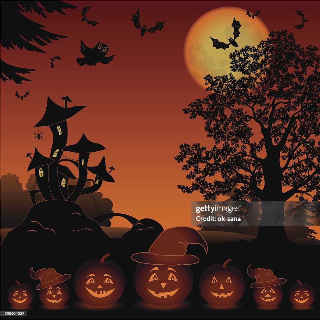 Halloween-Landschaft mit Kürbis Jack-o-lantern