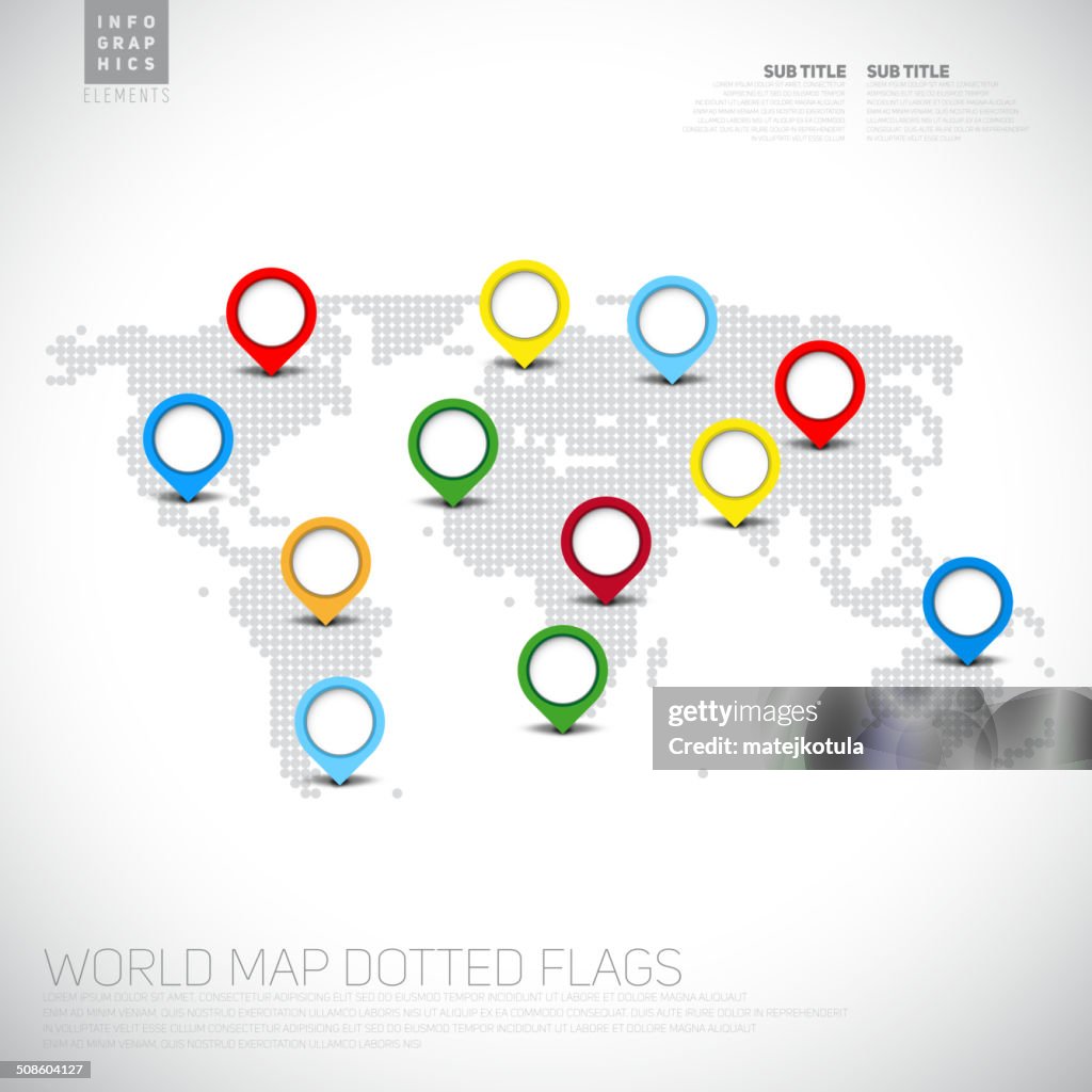 Infographics World map from dots with pointer marks