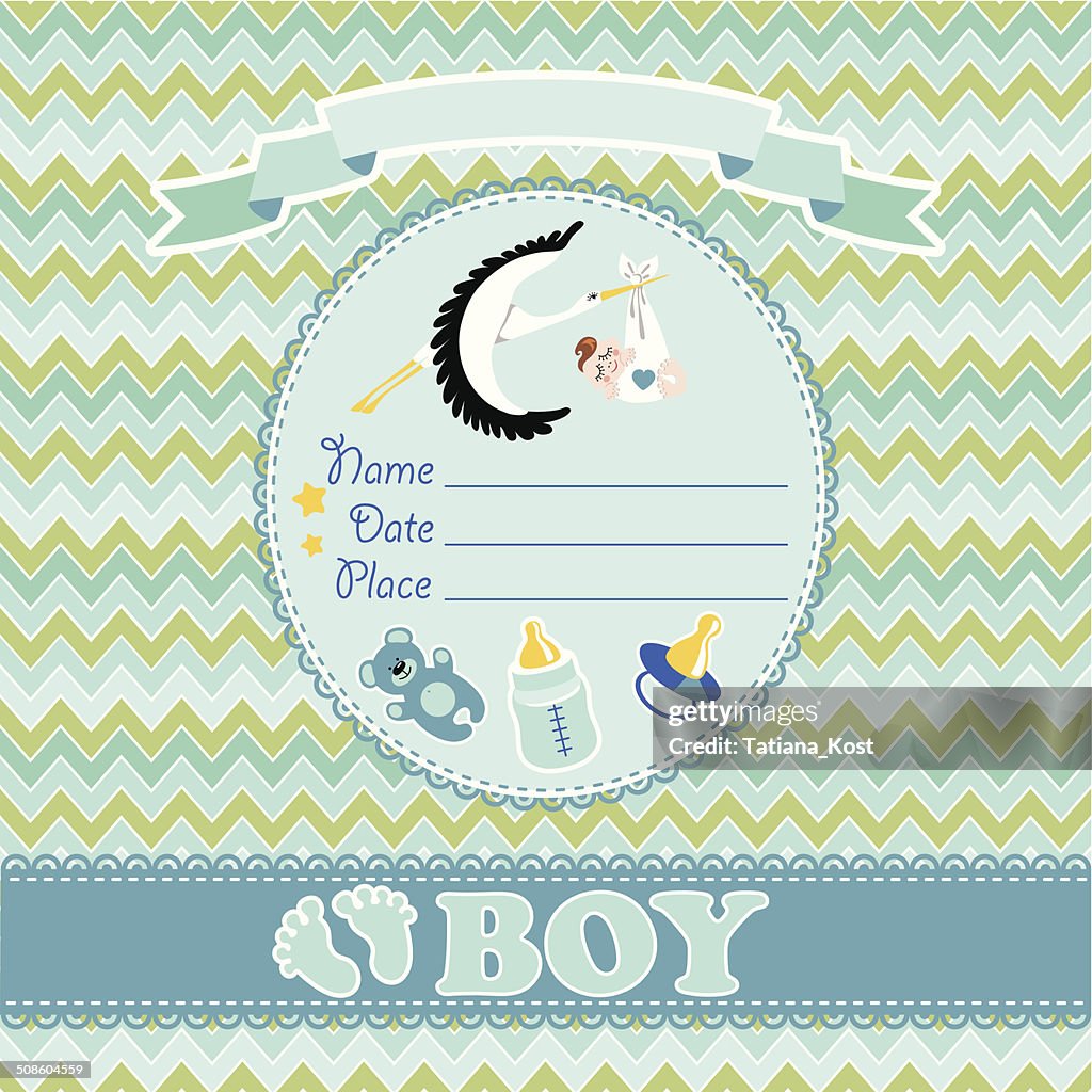 Cute vector card.Newborn boy baby shower