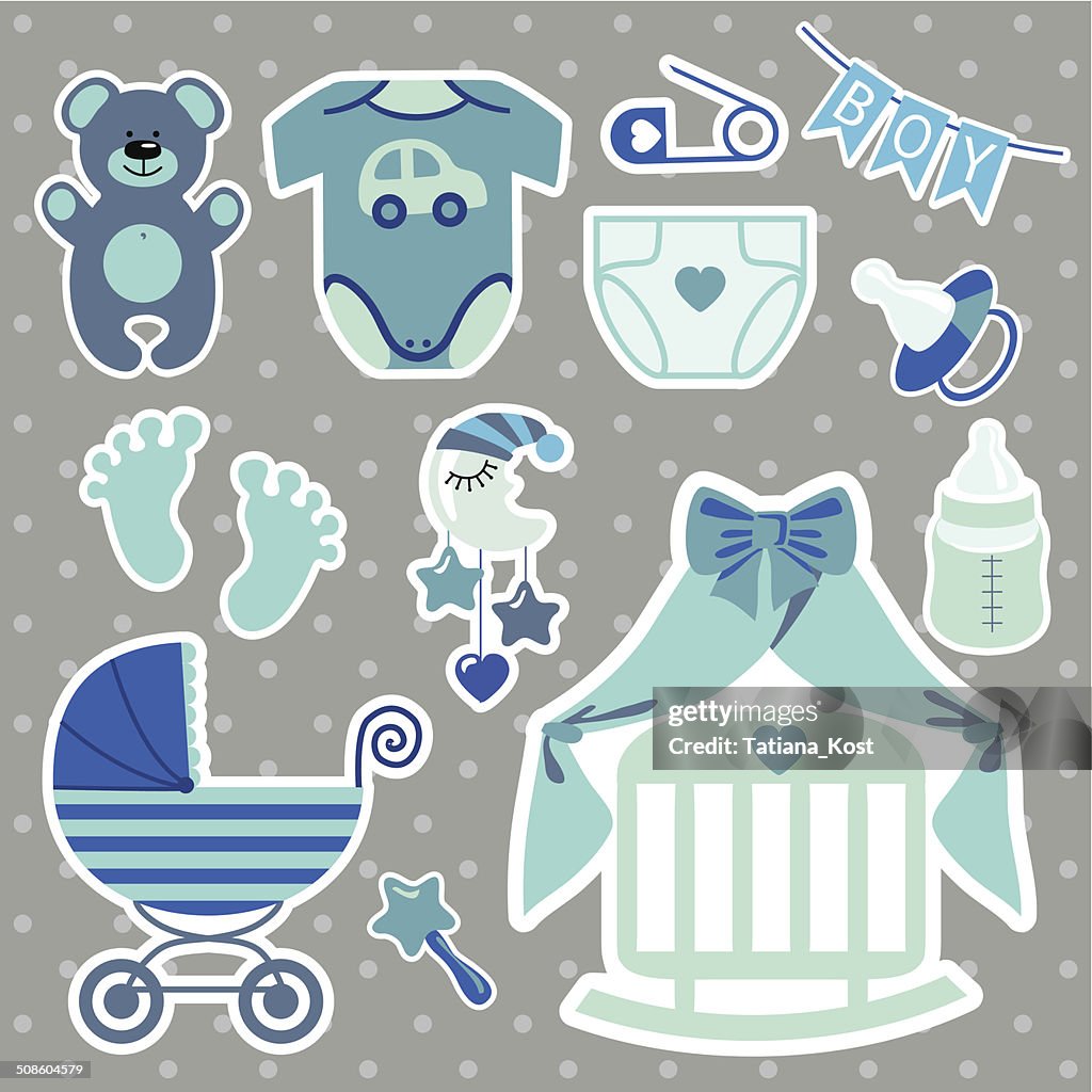 Cute scrapbooking elements for newborn baby boy