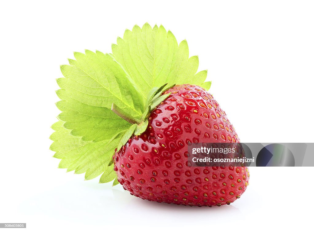 Strawberry with leaf closeup.