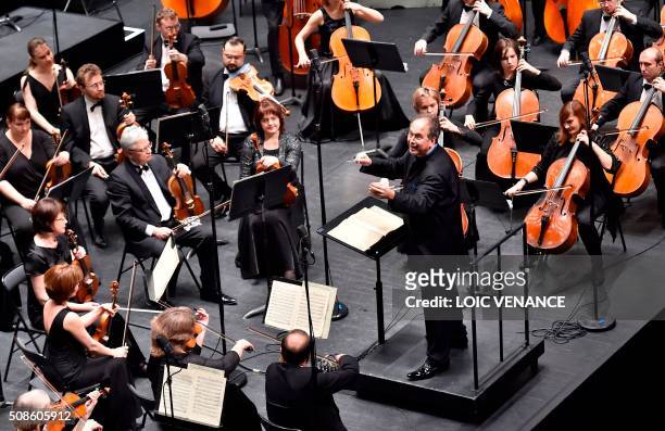 Russian conductor and Artistic Director of the Ural Philharmonic Orchestra Dmitri Liss leads the orchestra during the "Folle Journee de Nantes"...