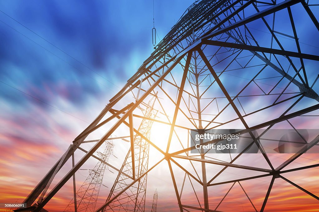 High-voltage tower sky background