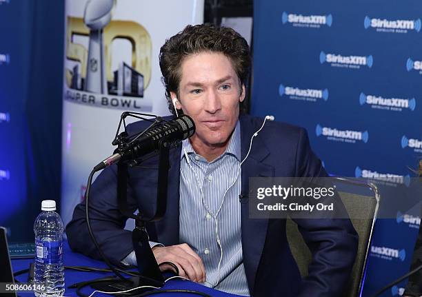 Pastor Joel Osteen visits the SiriusXM set at Super Bowl 50 Radio Row at the Moscone Center on February 5, 2016 in San Francisco, California.