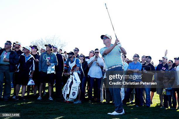 Charlie Beljan takes his second shot on the 15th hole during the second round of the Waste Management Phoenix Open at TPC Scottsdale on February 5,...