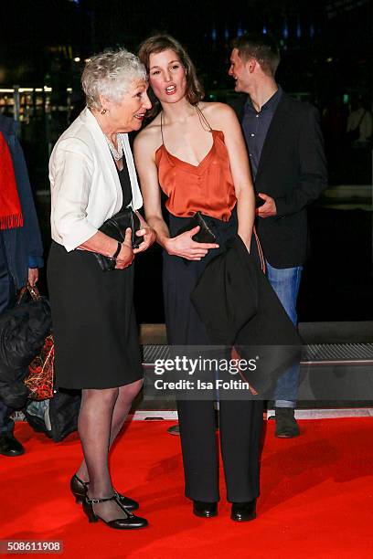 Richenda Carey and Vicky Krieps attend the 'Colonia Dignidad - Es gibt kein zurueck' Berlin Premiere on February 05, 2016 in Berlin, Germany.