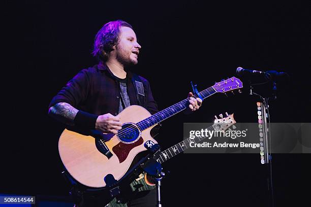 Zach Myers of Shinedown performs at First Direct Arena on February 5, 2016 in Leeds, England.