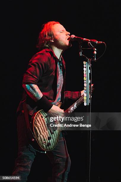 Zach Myers of Shinedown performs at First Direct Arena on February 5, 2016 in Leeds, England.