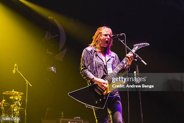 Lzzy Hale of Halestorm performs at First Direct Arena on February 5, 2016 in Leeds, England.