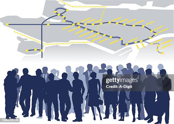 public transport crowd train map - bus stop stock illustrations