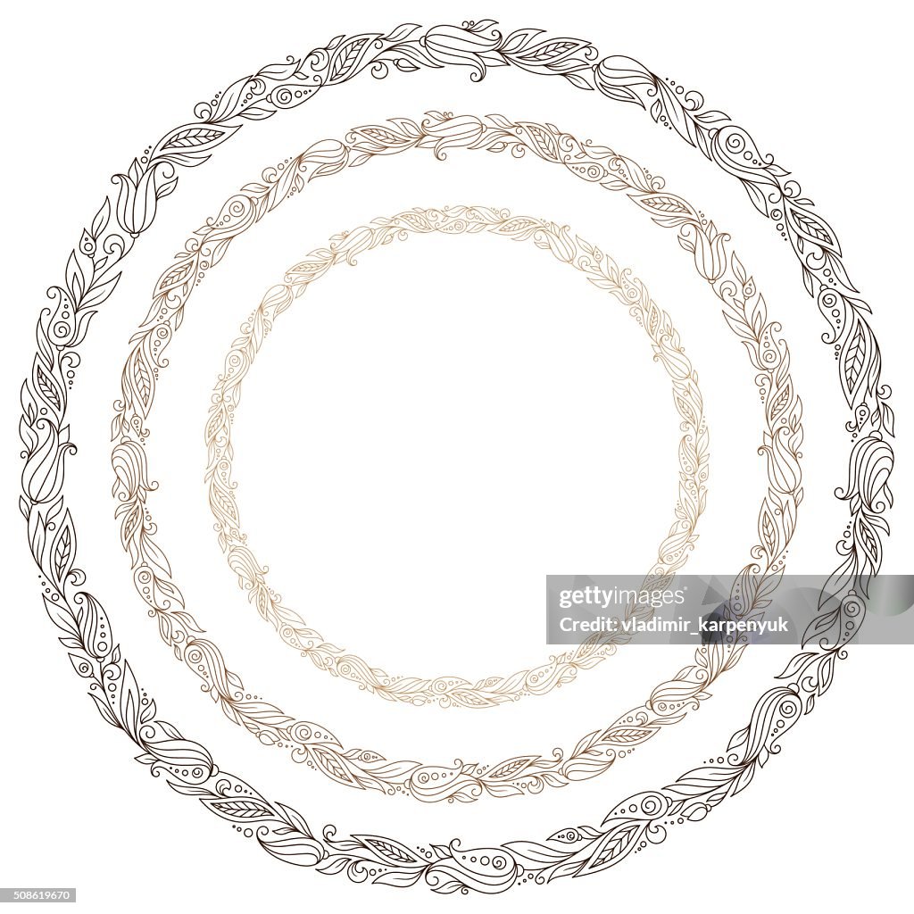 Stylized hand drawn wreath with flowers