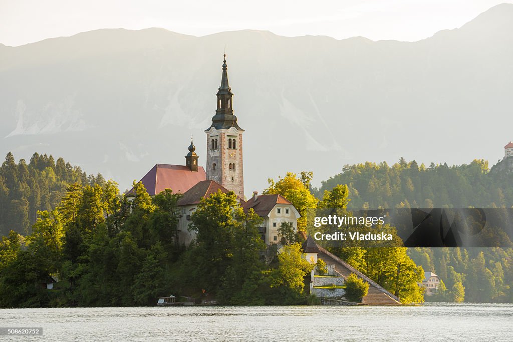 Church on Island on Bled Lake in Slovenia