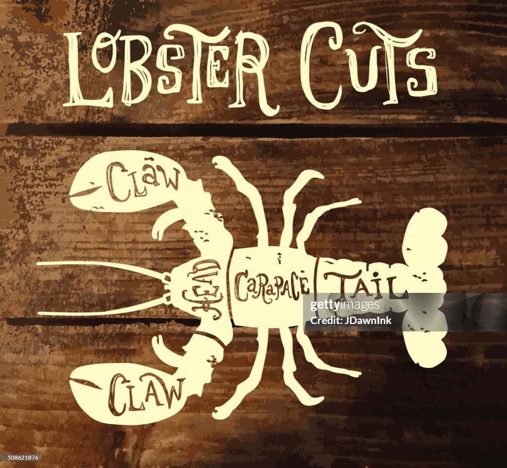 Vintage lobster meat cuts butcher diagram