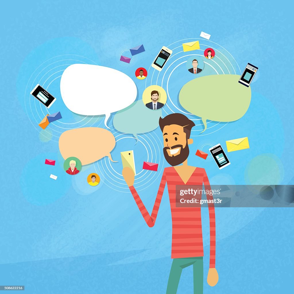 Mann unterhalten SMS, Soziales Netzwerk und Kommunikation