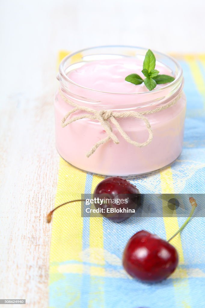 Cherry yogurt and ripe cherry