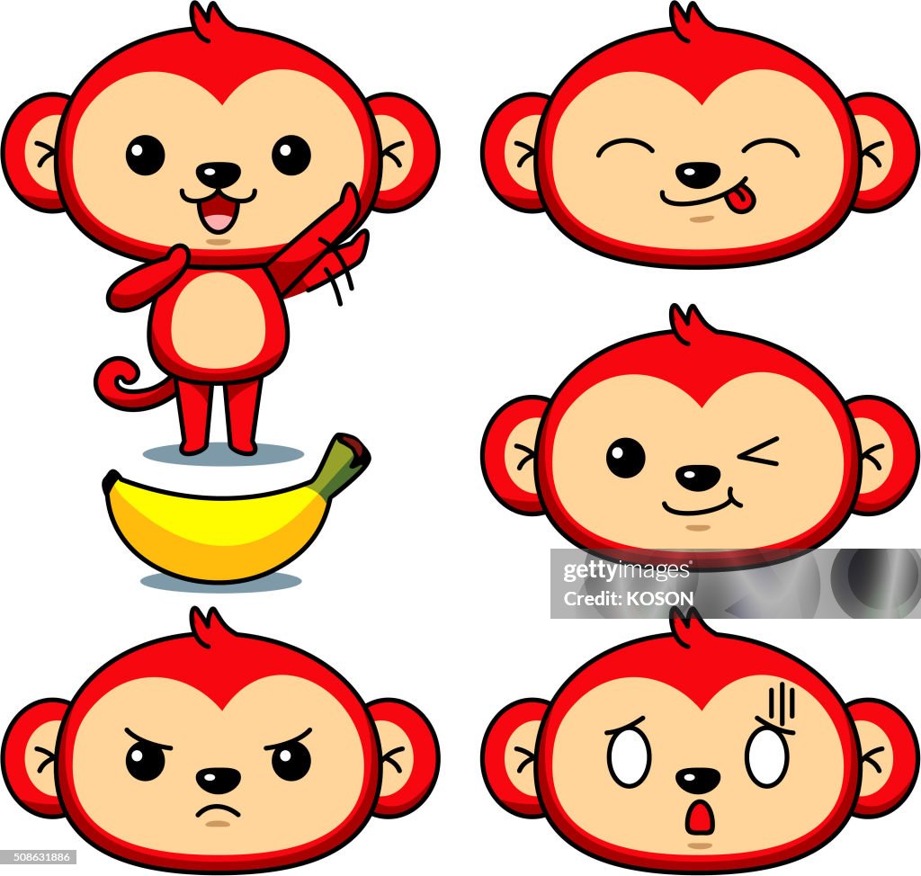 Adorables Dibujos Animados Mono Y Monos Ilustración de stock - Getty Images