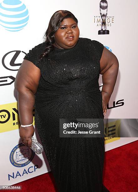 Actress Gabourey Sidibe attends the 47th NAACP Image Awards presented by TV One at Pasadena Civic Auditorium on February 5, 2016 in Pasadena,...