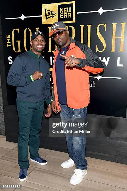 Retired NFL players Ray Crockett and Rod Smith attend the New Era Style Lounge at The Battery on February 5, 2016 in San Francisco, California.