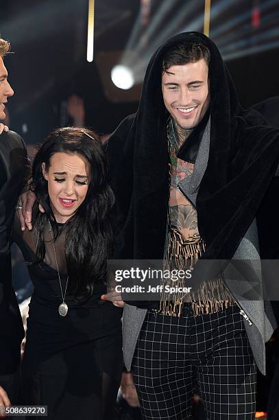 Stephanie Davis and Jeremy McConnell at the final of Celebrity Big Brother at Elstree Studios on February 5, 2016 in Borehamwood, England.