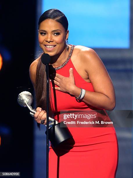 Actress Sanaa Lathan accepts award for Outstanding Actress In A Motion Picture for 'The Perfect Guy' onstage during the 47th NAACP Image Awards...