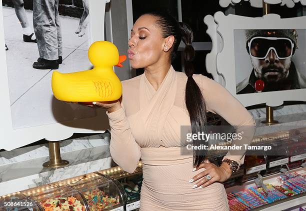 Mel B is seen at Sugar Factory American Brasserie during a meet and greet with her fans on February 5, 2016 in Miami, Florida.