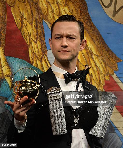 Joseph Gordon-Levitt performs in skits with Hasty Pudding Theatricals as he is honored with Hasty Pudding Man of the Year award February 5, 2016 in...