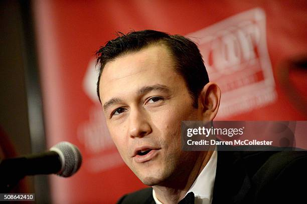 Joseph Gordon-Levitt attends a press conference after being honored with Hasty Pudding Man of the Year award February 5, 2016 in Cambridge,...