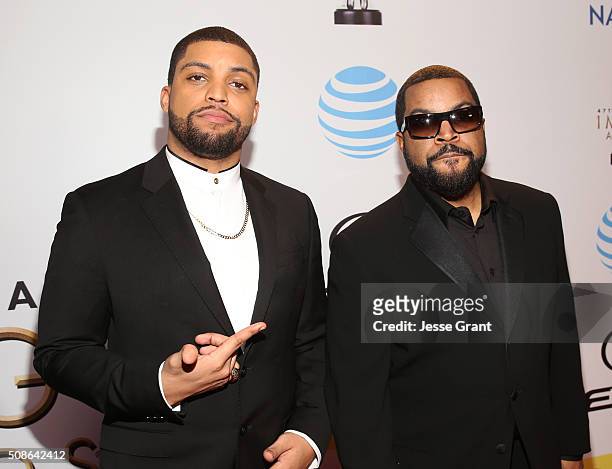 Actors O'Shea Jackson Jr. And Ice Cube attend the 47th NAACP Image Awards presented by TV One at Pasadena Civic Auditorium on February 5, 2016 in...