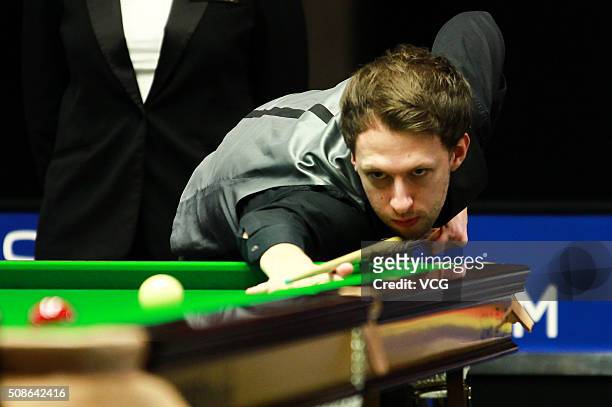 Judd Trump of England plays a shot during the quarter finals match against Martin Gould of England on day three of German Masters 2016 at Tempodrom...