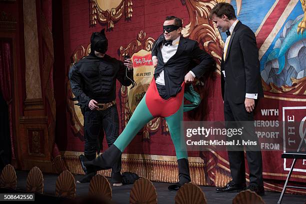 Joseph Gordon-Levitt dresses as Robin during a roast while being honored as the 2016 Hasty Pudding Man of the Year on February 5, 2016 in Cambridge,...