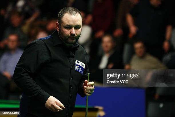 Stephen Maguire of Scotland reacts during the quarter finals match against Graeme Dott of Scotland on day three of German Masters 2016 at Tempodrom...