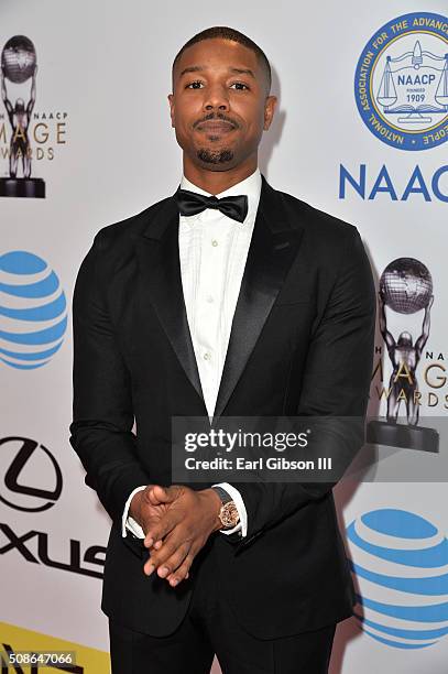 Actor Michael B. Jordan attends the 47th NAACP Image Awards presented by TV One at Pasadena Civic Auditorium on February 5, 2016 in Pasadena,...