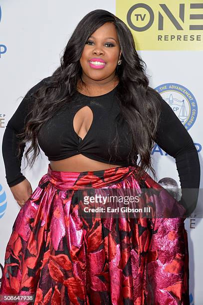 Actress Amber Riley attends the 47th NAACP Image Awards presented by TV One at Pasadena Civic Auditorium on February 5, 2016 in Pasadena, California.