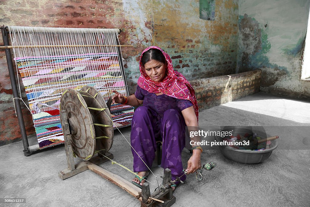 Indian Women Weaving Textile (durry).