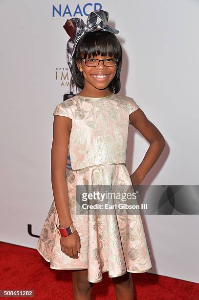 Actress Marsai Martin attends the 47th NAACP Image Awards presented by TV One at Pasadena Civic Auditorium on February 5, 2016 in Pasadena,...
