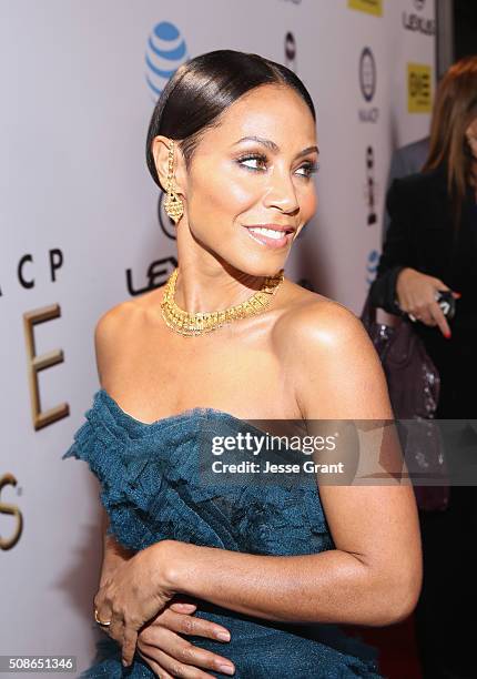 Actress Jada Pinkett Smith attends the 47th NAACP Image Awards presented by TV One at Pasadena Civic Auditorium on February 5, 2016 in Pasadena,...