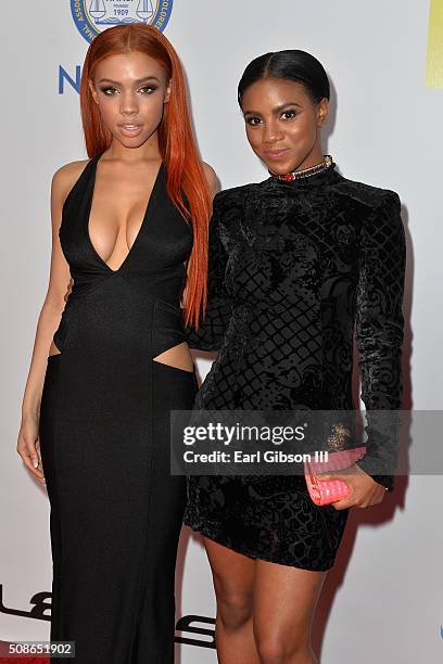 Actresses Kyndall Ferguson and Kennedy-Rue McCullough attend the 47th NAACP Image Awards presented by TV One at Pasadena Civic Auditorium on February...