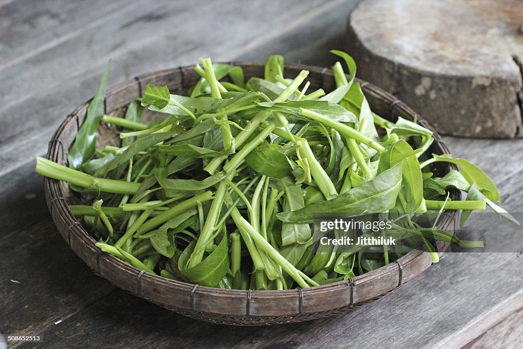 Water spinach swamp cabbage kangkong in the basket