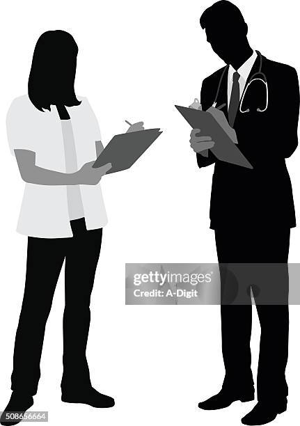 illustrazioni stock, clip art, cartoni animati e icone di tendenza di personale medico prendendo appunti - giacca