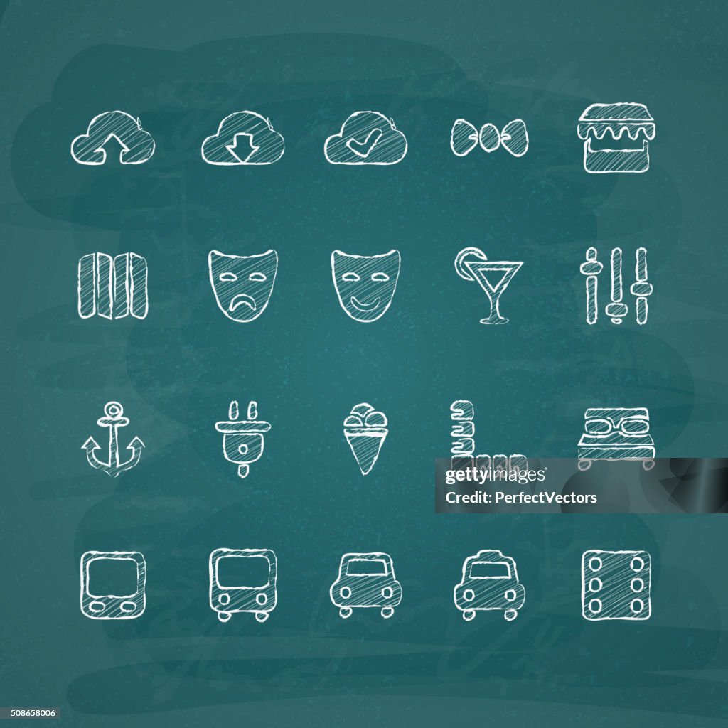 Universal Chalk Icons in doodle style 9