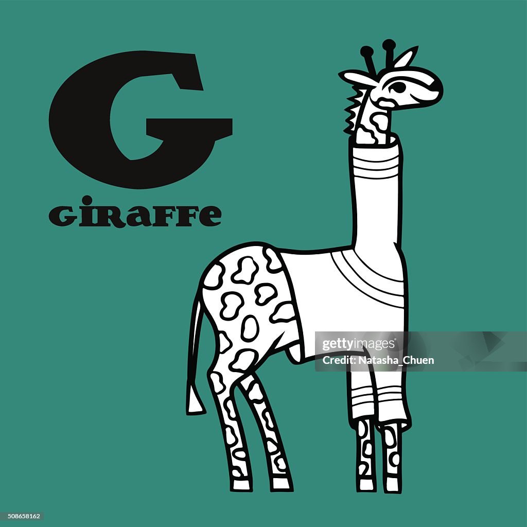 Comic Giraffe in Pullover mit Buchstabe G.
