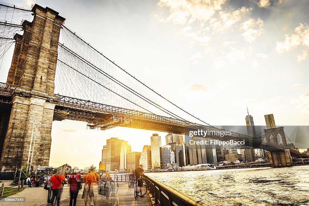 Brooklyn Bridge and Manhattan at sunset