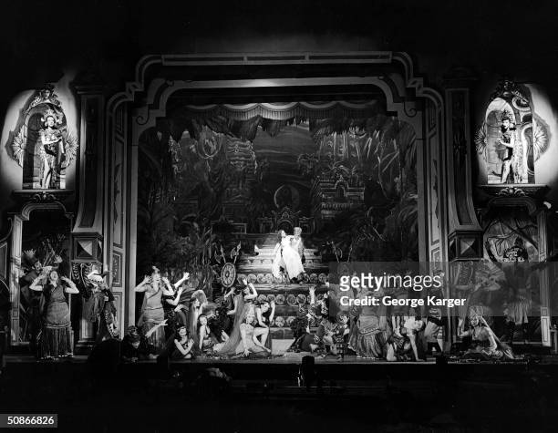 View of the stage during Mercury Theater production of 'Around the World' at the Adelphi Theatre, New York, New York, mid 1946. The production was...