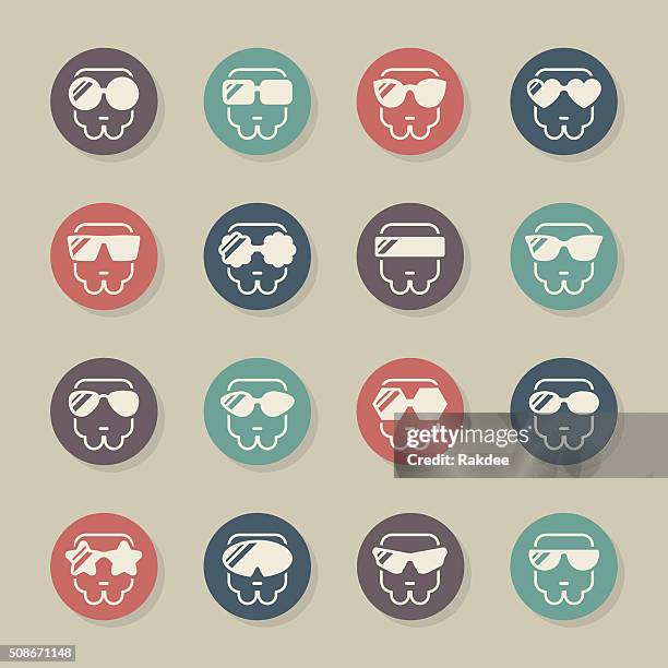 sunglasses icons - color circle series - round eyeglasses clip art stock illustrations