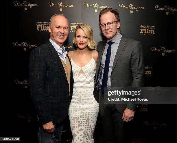 Actor Michael Keaton, actress Rachel McAdams, and director Tom McCarthy visit the Dom Perignon Lounge at The Santa Barbara International Film...